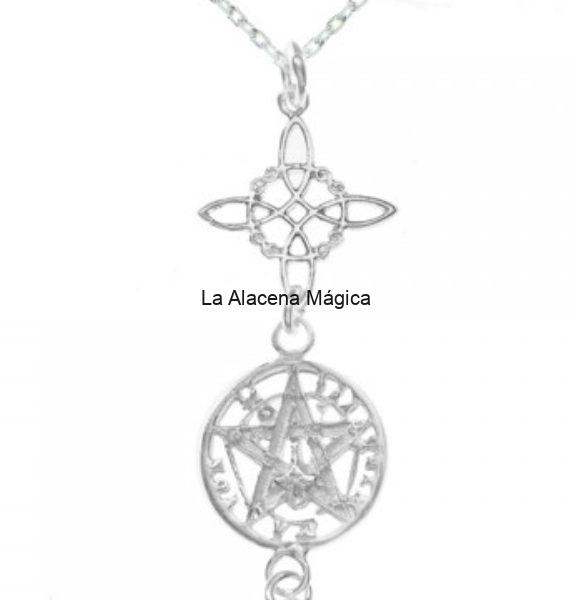 AMULETOS Tetragramatón y nudo de brujas de plata