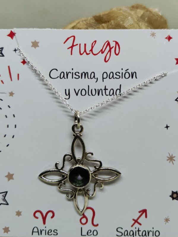 Collar Nudo de la Bruja Elemento Fuego. Piedra Topacio Místico. Plata S925 - Imagen 2