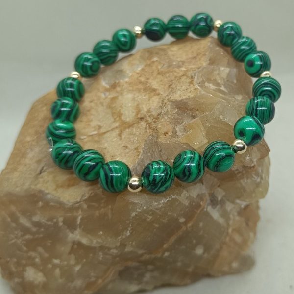 Pulsera malaquita y Oro 14k