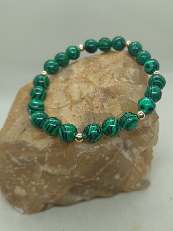 Pulsera malaquita y Oro 14k