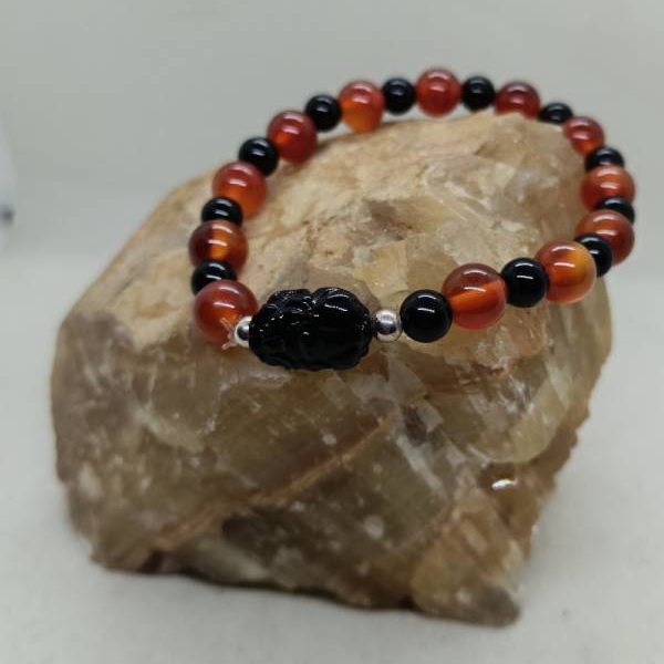 Pulsera PiXiu cornalina y ónix (protección, riqueza)