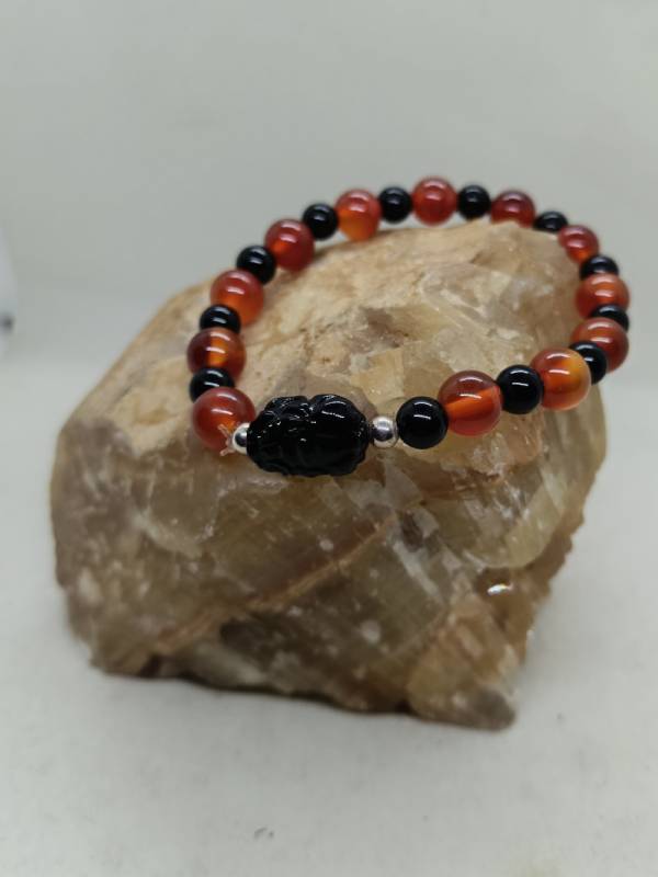 Pulsera PiXiu cornalina y ónix (protección, riqueza)