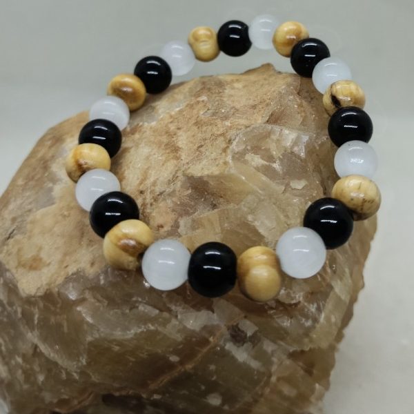 Pulsera Selenita, Palo Santo y Onix