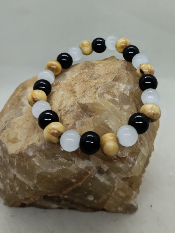 Pulsera Selenita, Palo Santo y Onix
