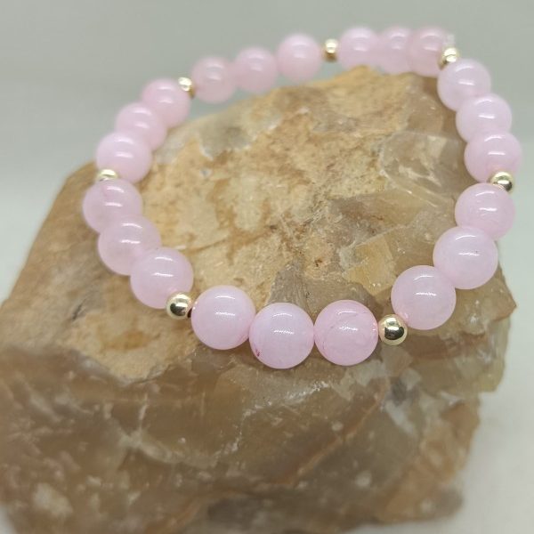 Pulsera cuarzo rosa y oro de 14 k