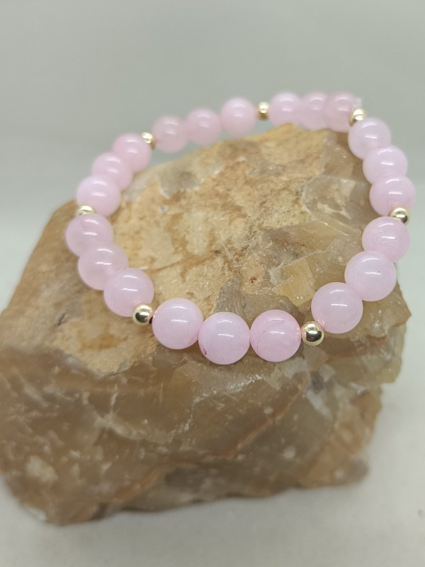 Pulsera cuarzo rosa y oro de 14 k