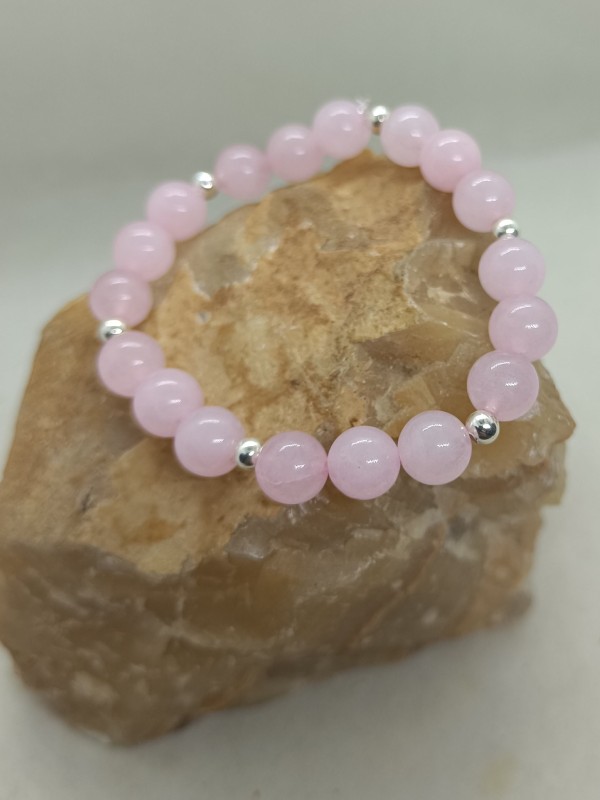 Pulsera Cuarzo Rosa y Plata