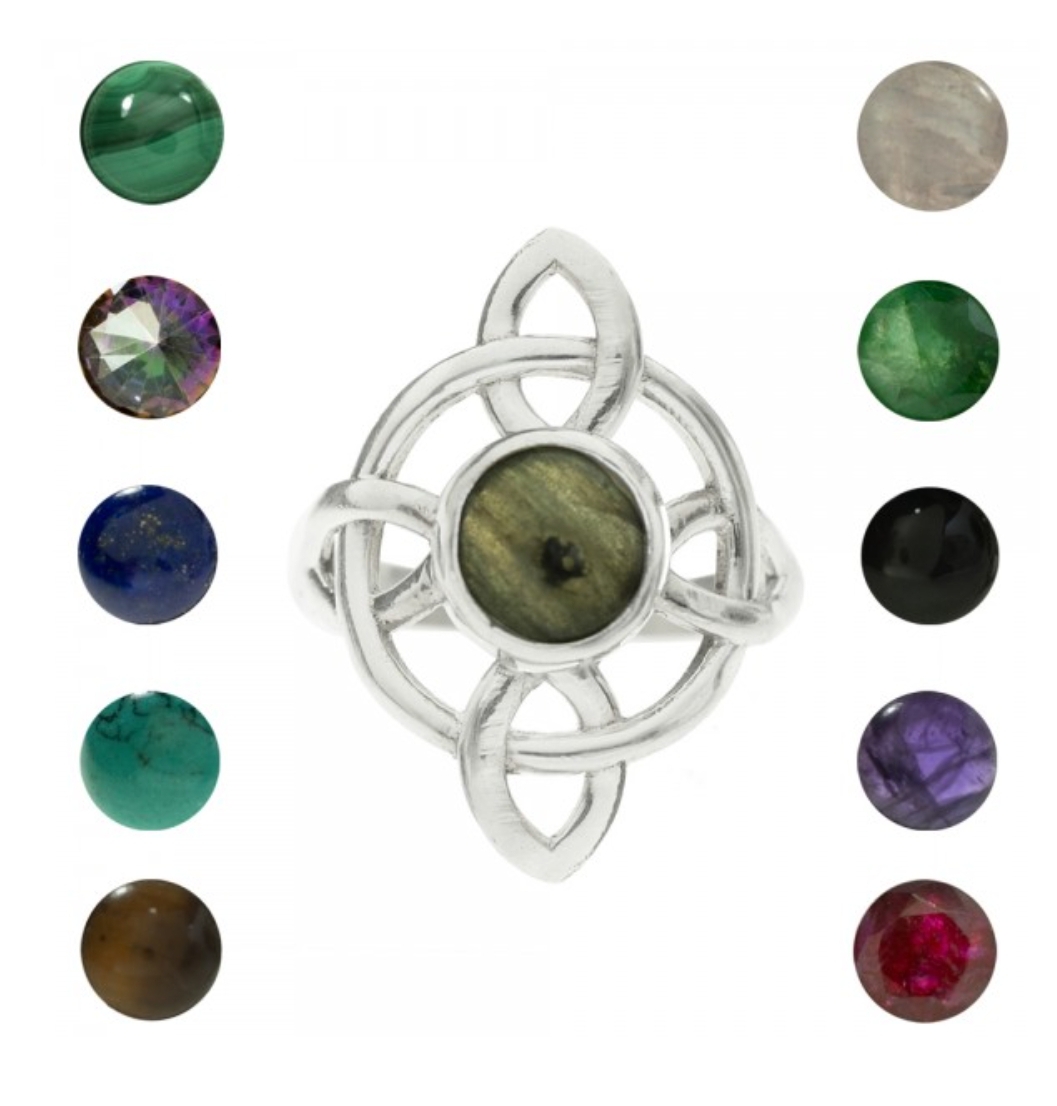 Anillo Nudo de la bruja plata, elige tu mineral