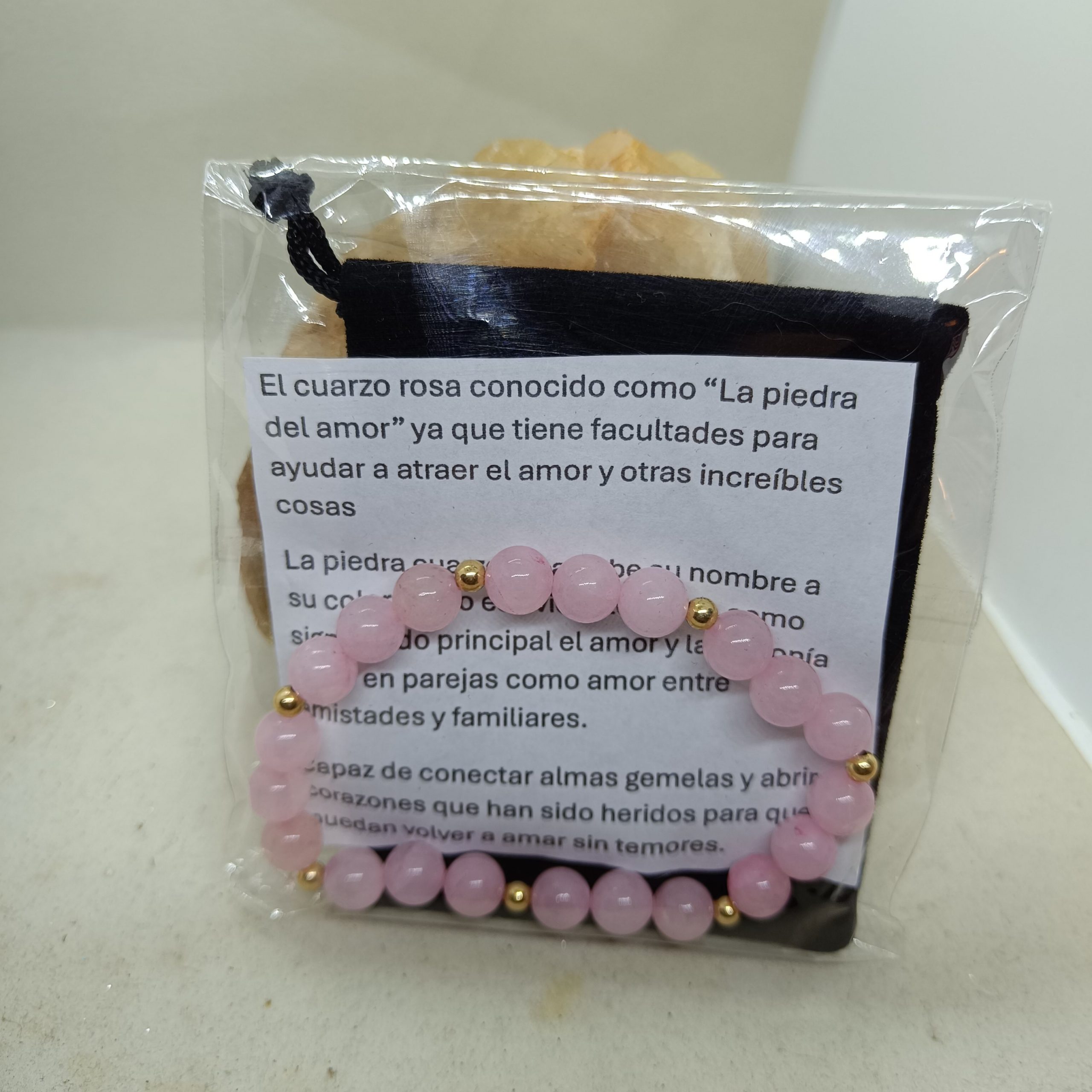 Pulsera cuarzo rosa y oro de 14 k - Imagen 2