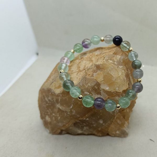 Pulsera fluorita y oro de 14 k