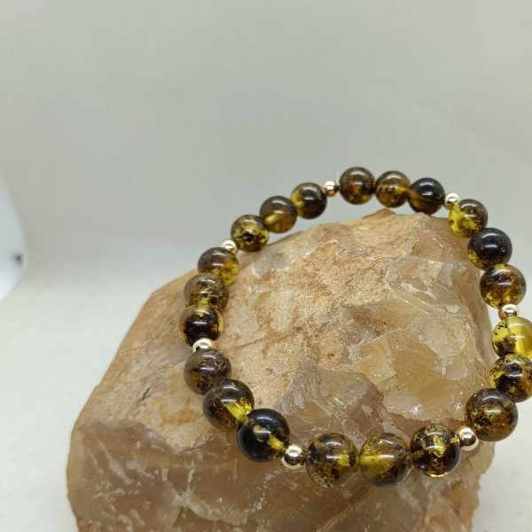 Pulsera ámbar y oro de 14 k