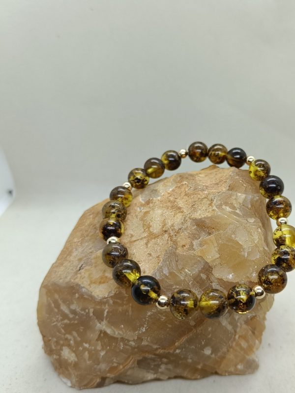 Pulsera ámbar y oro de 14 k