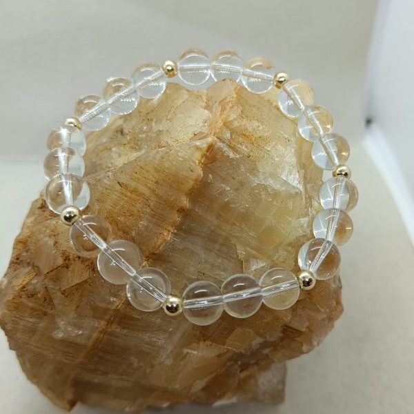 Pulsera Cuarzo blanco y oro de 14 k