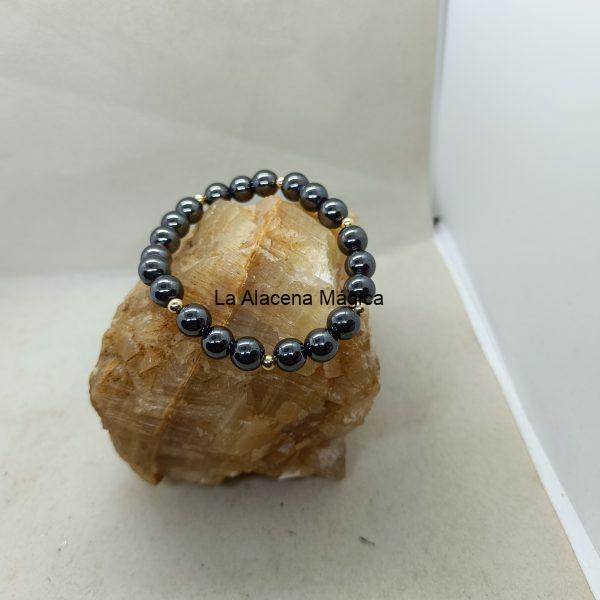Pulsera hematite y oro de 14 k
