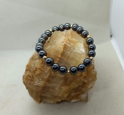 Pulsera hematite y oro de 14 k