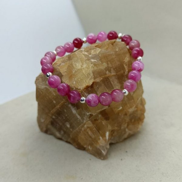Pulsera Turmalina rosa y plata de ley
