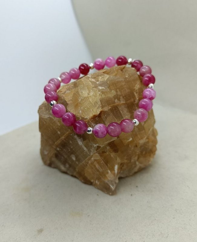 Pulsera Turmalina rosa y plata de ley