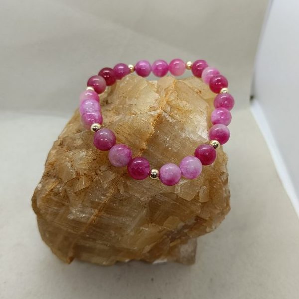 Pulsera Turmalina rosa y oro de 14 k
